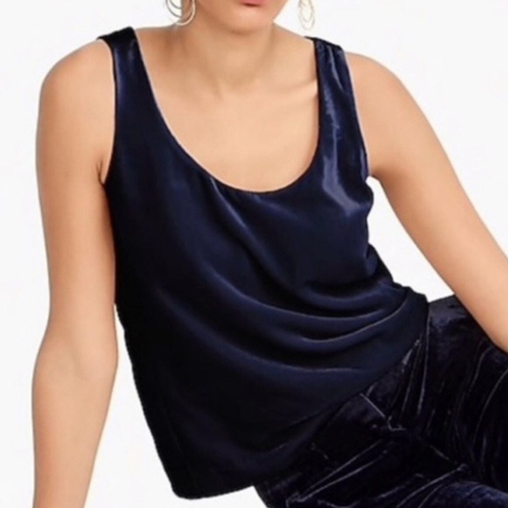 J.Crew NWT Velour Navy Blue Velvet Round Neck Sleeveless Tank Blouse Size 00